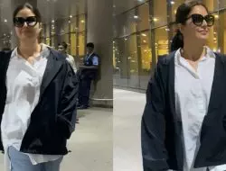 Katrina Kaif Tampil Fashionable di Bandara Dengan Atasan Putih, Jaket Hitam, dan Sepatu Converse